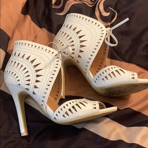 Caged white heels